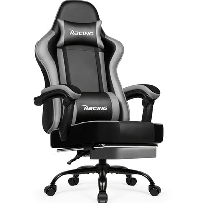 Gaming Chair with Footrest, Ergonomic Gaming Chair, Gaming Armchair with Adjustable Lumbar Cushion, Head Cushion, Height-adjustable And Swivel, PC Chair, Gaming Chair 200kg