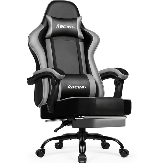 Gaming Chair with Footrest, Ergonomic Gaming Chair, Gaming Armchair with Adjustable Lumbar Cushion, Head Cushion, Height-adjustable And Swivel, PC Chair, Gaming Chair 200kg