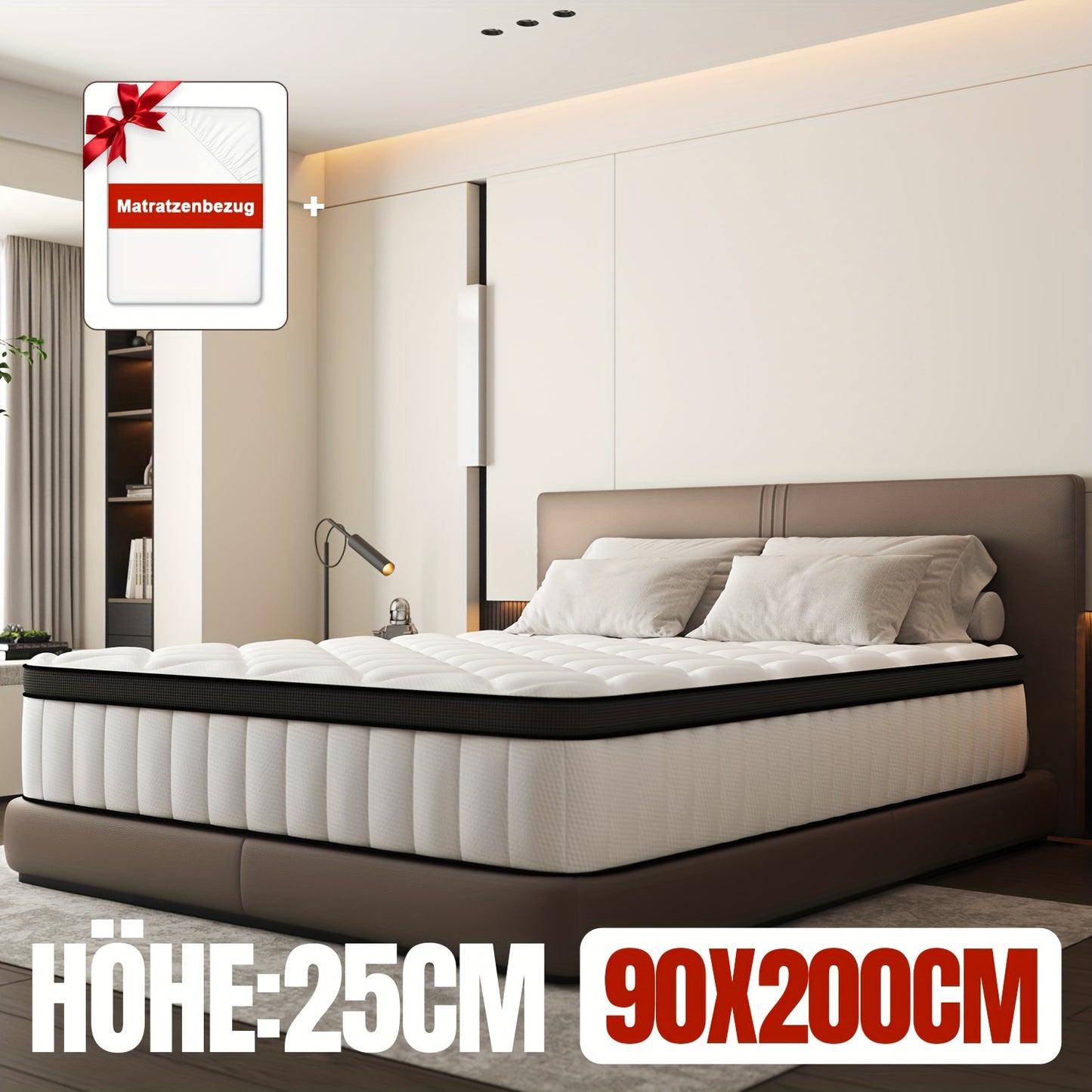 Carroltt Mattress 90x200/140x200cm, Pocket Spring Mattress 7-zone, Height 22cm/25cm, (breathable), Spring Mattress with Fitted Sheet, Mattress for Adults