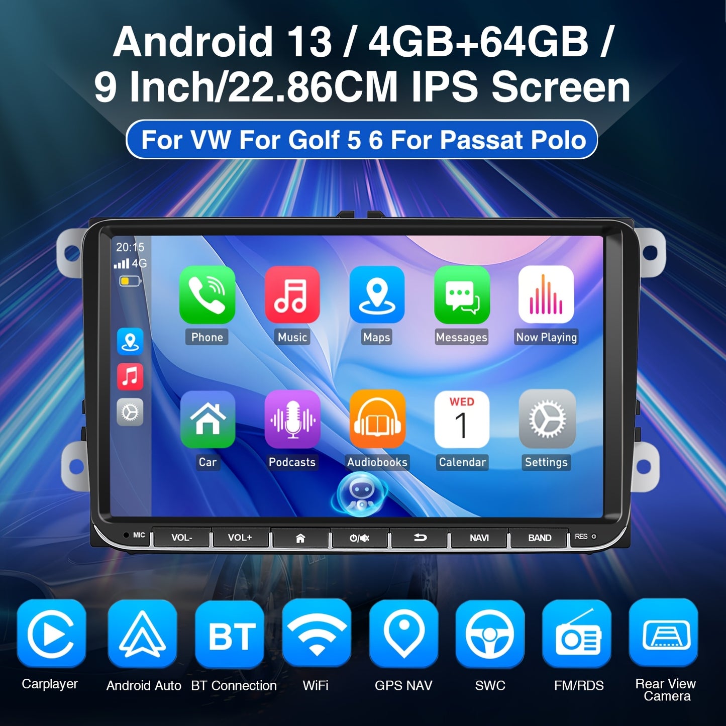Android Autoradio – Car Multimedia Unit – Auto Radio – Inbouw Radio – 9 Inch Touchscreen – 4GB RAM & 64GB Opslag – Wireless Internet Connectie – GPS Navigatie