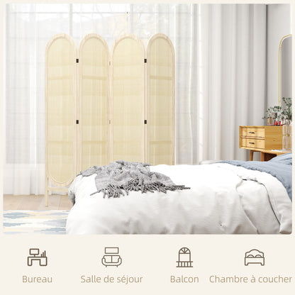 Roomdivider Houten Scherm – Kamerscherm – Scheidingswand – Room Divider – 4 Panelen – Opvouwbaar en Draagbaar – 170 x 160 cm – Natuurlijk Hout en Handgeweven Patroon