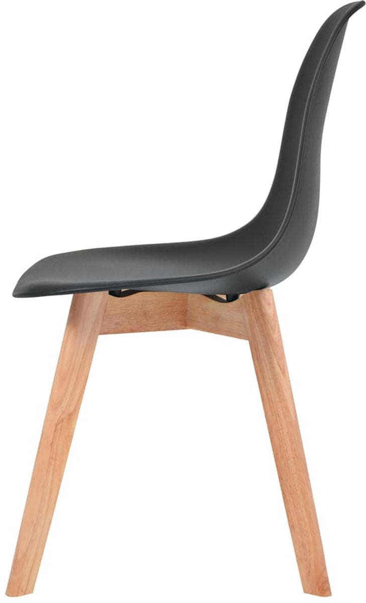 Eetkamerstoelen - Kunststof Zwart - 6 Stuks Eetkamerstoelen - Zwarte Stoelen - Plastic Stoelen - Hout Poten - Comfortabele Stoelen - Zwart