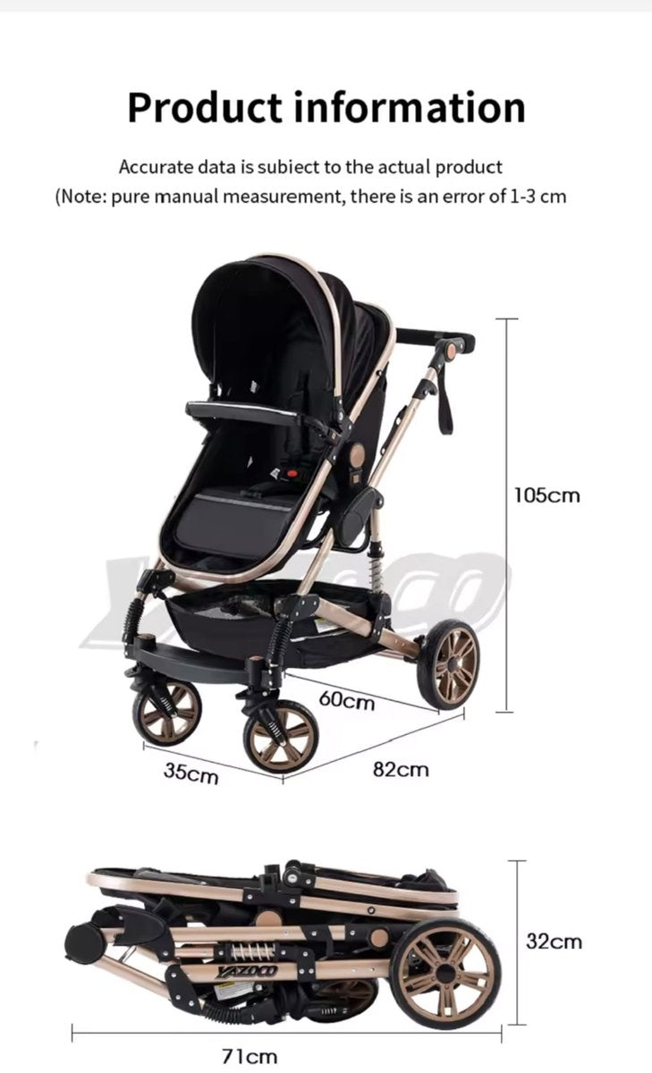 Multifunctionele 3-in-1 Combi Wandelwagen - Opvouwbare Wandelwagen - Autostoel - Inclusief Mamatas - Zwart Goud