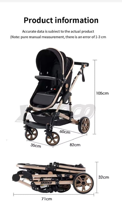 Multifunctionele 3-in-1 Combi Wandelwagen - Opvouwbare Wandelwagen - Autostoel - Inclusief Mamatas - Zwart Goud