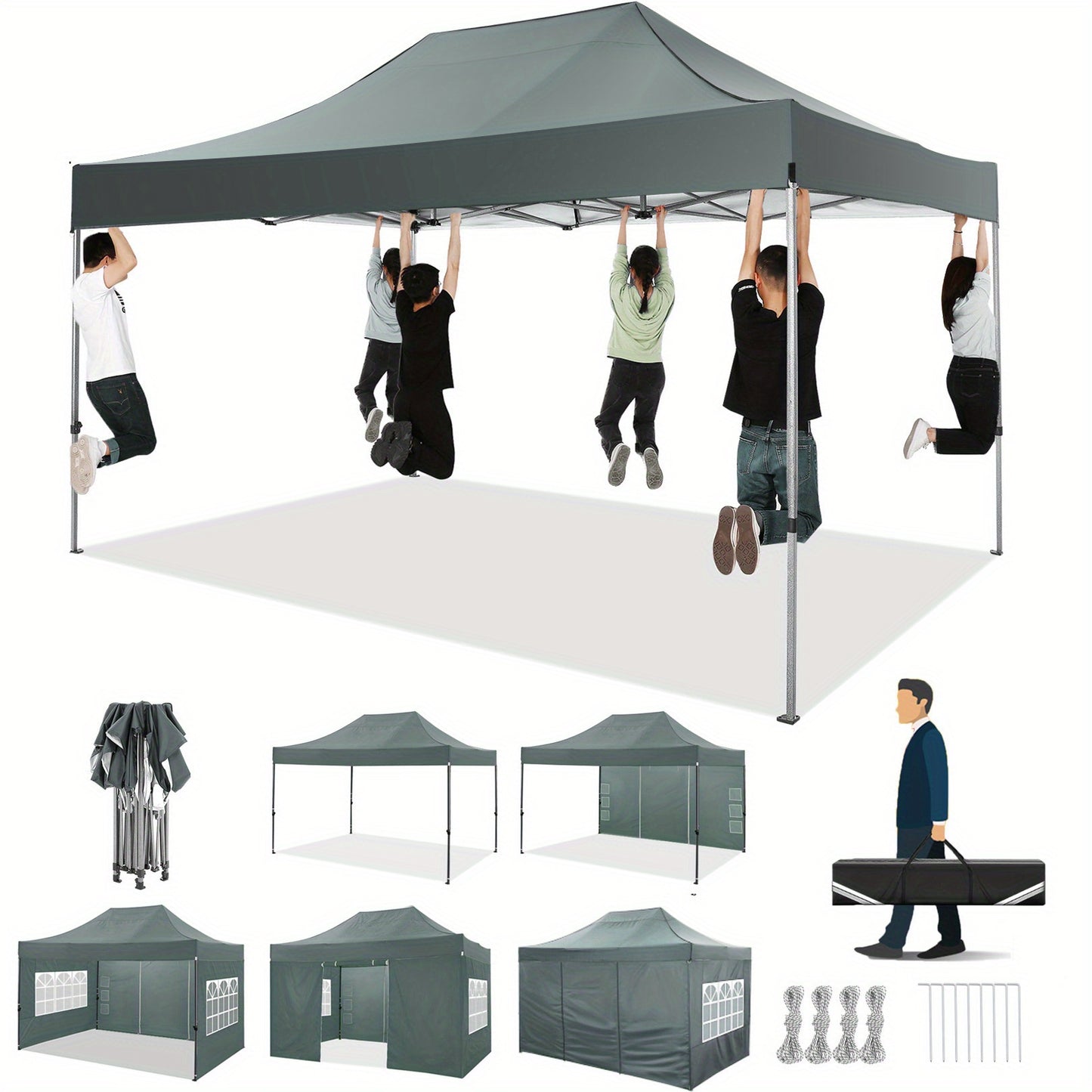 Partytent – Pop-up Tent – Paviljoen – Feesttent – Tuintent – Lichtgroen – 3,05x4,57 m – 4 Afneembare Zijwanden – Waterafstotend Oxford Doek
