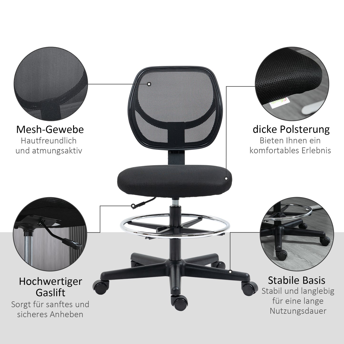 Bureaustoel – Ergonomische Stoel – Draaistoel – Werkstoel – Bureaustoelen Voor Volwassenen – Verstelbare Voetsteun – Mesh Rugleuning – 360° Zwenkwielen