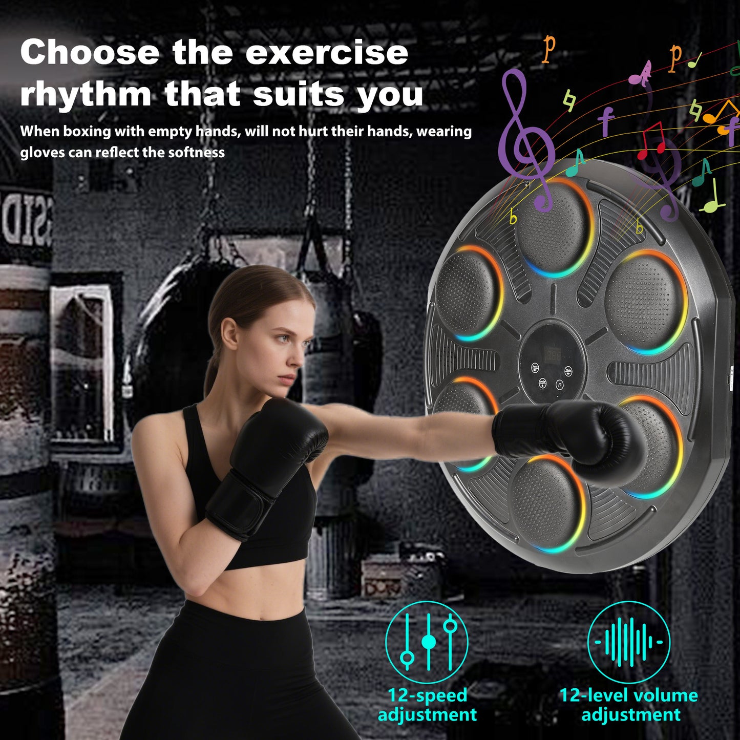 Bluetooth Bokstrainer – Boksmachine – Fitnessapparaat – Trainingsapparaat – Boksbal – Met 2 Paar Handschoenen – 12 Snelheids- & Volumestanden – LED-Teller & 2400mAh Batterij