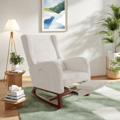 Schommelstoel – Relaxstoel – Fauteuil – Loungestoel – Voedingsstoel – Met Voetensteun – Linnen Stof – Hoge Rugleuning 64x67x99 cm