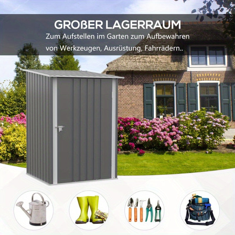 Outsunny 92x103x160cm Steel Storage Shed with Lockable Door & Schräge Roof, Weatherproof High Quality Metal Garden Cabinet, Compact Durable Outdoor Tool Organizer for Backyard, White, Outdoor Shed Storage, Pent Roof Design,