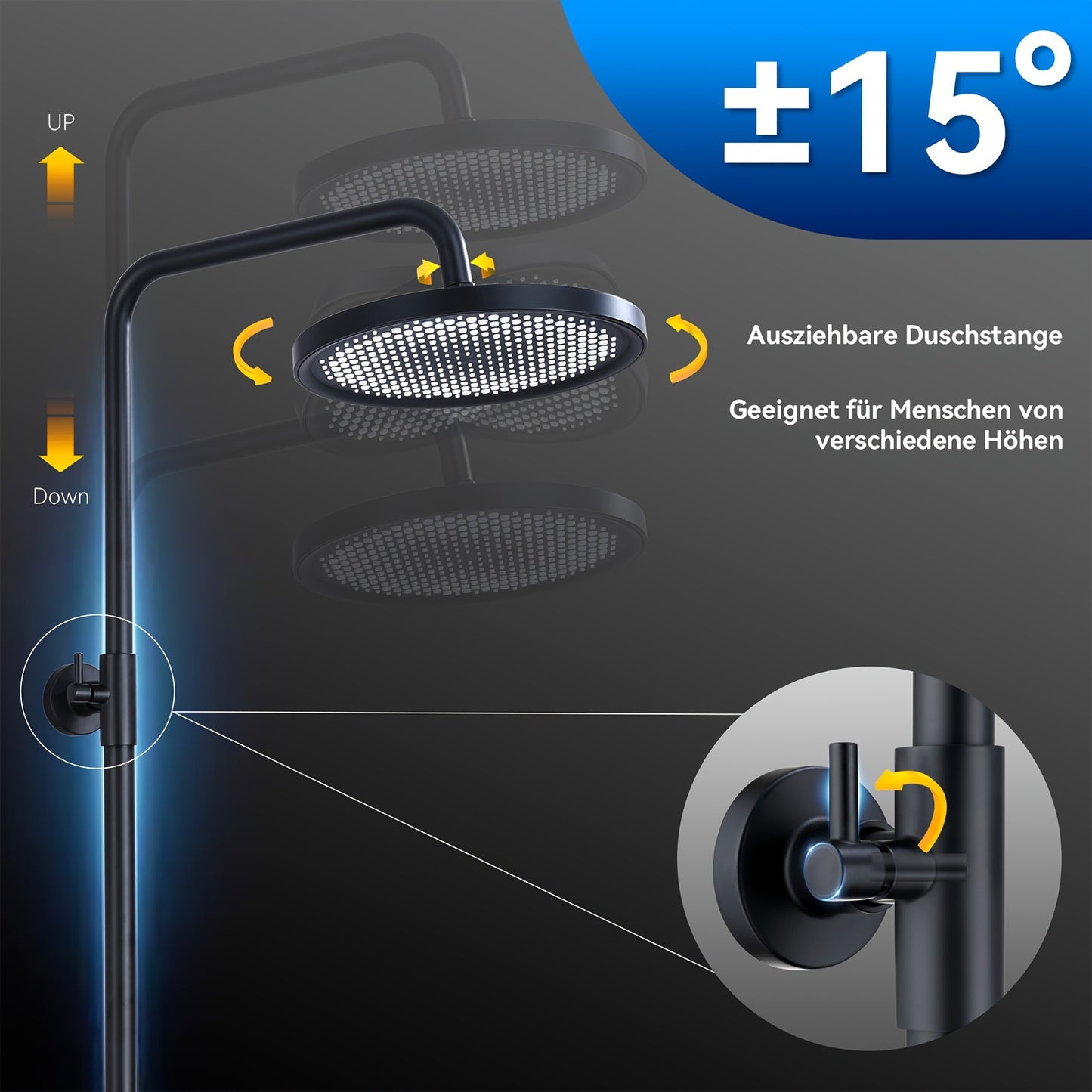 Thermostaatkraan – Douchekraan – Doucheset – Thermostatische Douche – Badkraan – Mat Zwart – 25 cm Hoofddouche – Constante Watertemperatuur