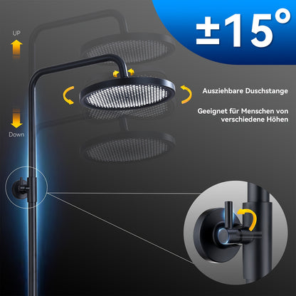 Thermostaatkraan – Douchekraan – Doucheset – Thermostatische Douche – Badkraan – Mat Zwart – 25 cm Hoofddouche – Constante Watertemperatuur