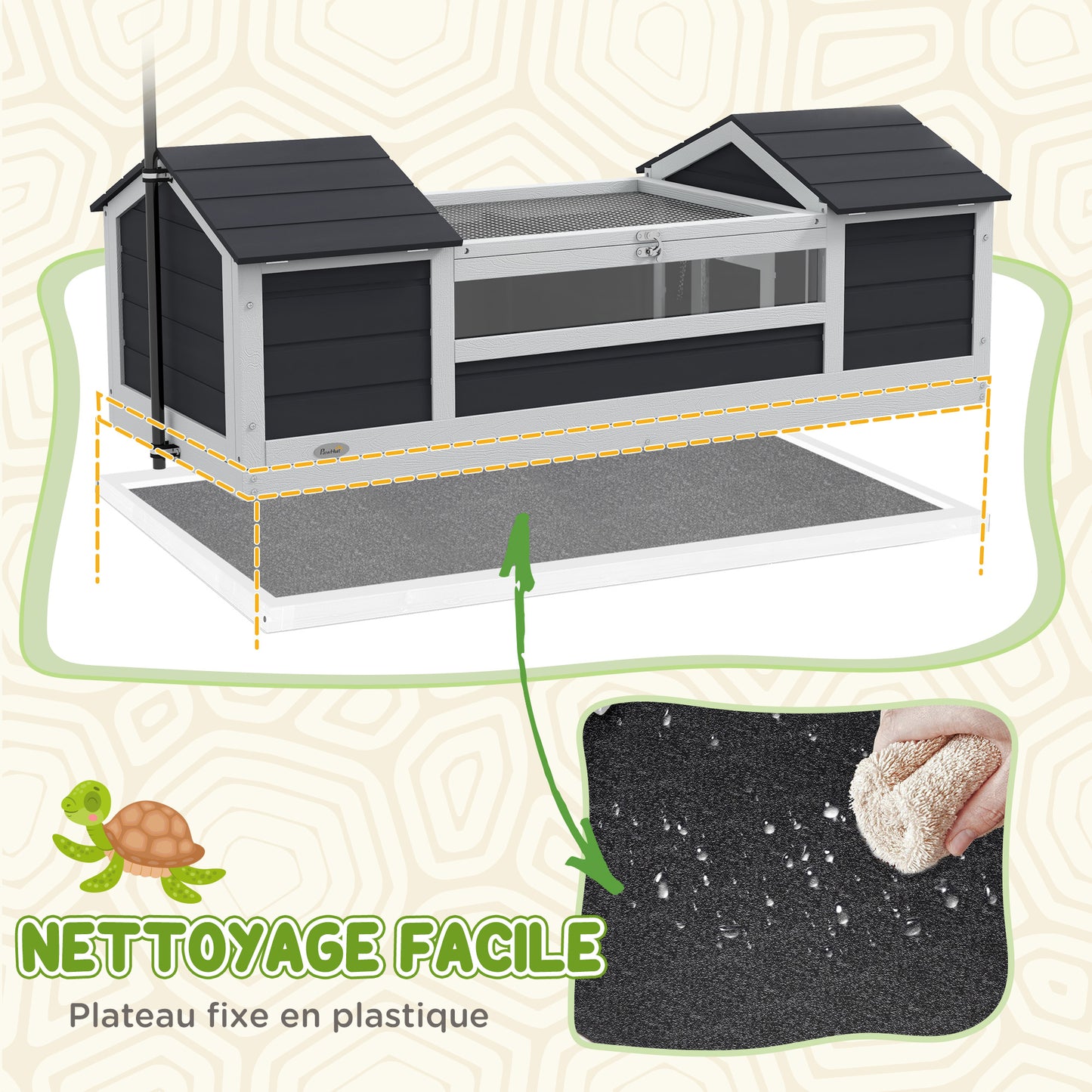 Schildpaddenhuis – Schildpaddenverblijf – Reptielenhuis – Landschildpaddenhok – Terrarium – Hout – Waterdicht Ontwerp – Verstelbare Lampenhouder – Open Dak – Verwijderbaar Tussenschot – Transparant Venster – 120x56,5x43 cm