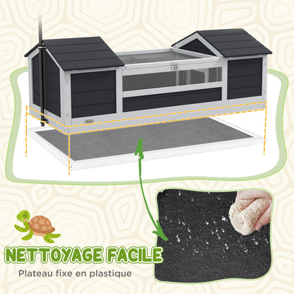 Schildpaddenhuis – Schildpaddenverblijf – Reptielenhuis – Landschildpaddenhok – Terrarium – Hout – Waterdicht Ontwerp – Verstelbare Lampenhouder – Open Dak – Verwijderbaar Tussenschot – Transparant Venster – 120x56,5x43 cm