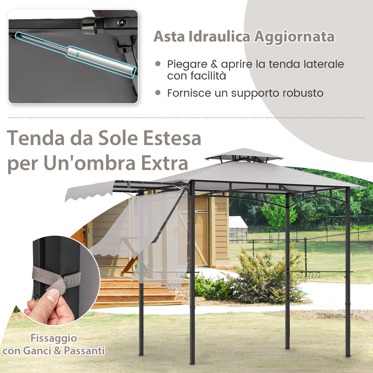 10.5 x 5 FT Grill Gazebo Side Awning, Outdoor Barbecue Canopy Tent Double Tiered Top, Serving Tables