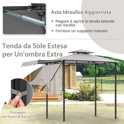 10.5 x 5 FT Grill Gazebo Side Awning, Outdoor Barbecue Canopy Tent Double Tiered Top, Serving Tables