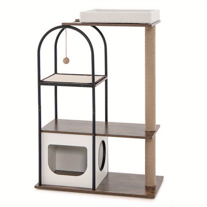 Krabpaal – Kattenboom – Kattenhuis – Kattenmeubel – Kattentoren – Multifunctioneel – 80x40x118 cm – Sisal Krabpalen & Pluche Ligbed – Houtvezelplaat & Metaal