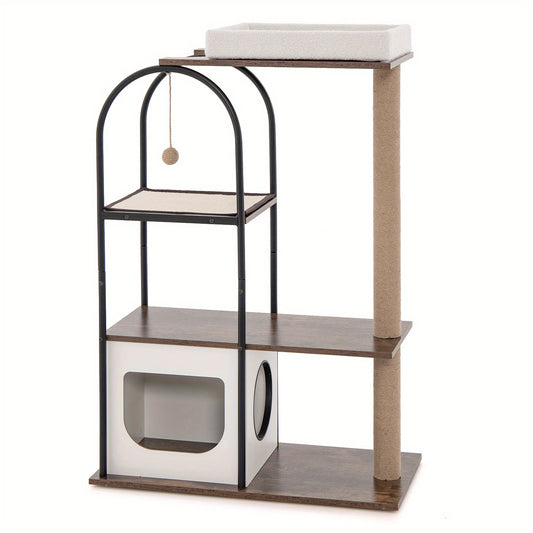 Krabpaal – Kattenboom – Kattenhuis – Kattenmeubel – Kattentoren – Multifunctioneel – 80x40x118 cm – Sisal Krabpalen & Pluche Ligbed – Houtvezelplaat & Metaal