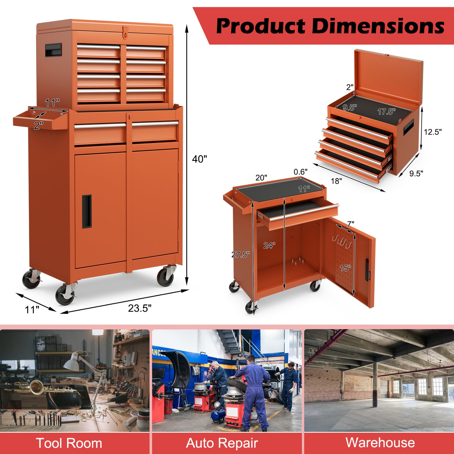 Gereedschapskist – Gereedschapskoffer – Werkplaatskast – Opbergtrolley – Rolcontainer – 2-in-1 Compact Ontwerp – Metalen Constructie Met Automatisch Sluitsysteem