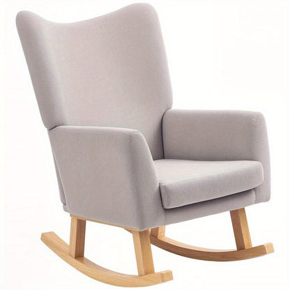 Ergonomic Rocking Chair with High Backrest & Plush Cushion - Heavy-Duty Hardwood/Metal Frame, Easy Assembly, Soft Fabric Upholstery in Neutral Tones - Indoor/Outdoor Lounge Chair for Living Room, Bedroom, Patio, Office - Dura