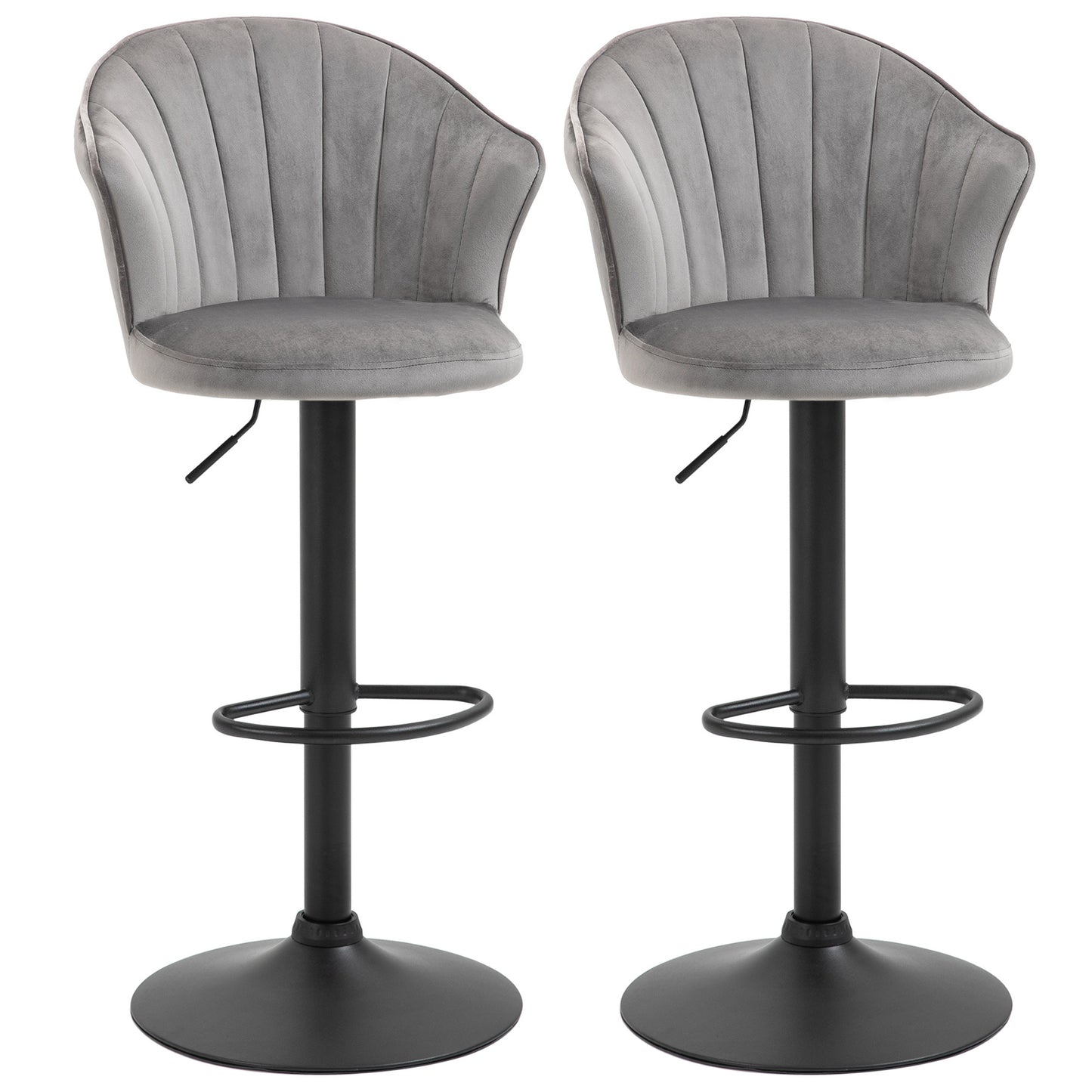 Barkrukken – Barstoelen – Keukenstoelen – Bistrostoelen – Krukken – Draaibaar – Verstelbare Hoogte – Fluweelachtige Bekleding – Met Rugleuning – Grijs – 54x56x91-111 cm