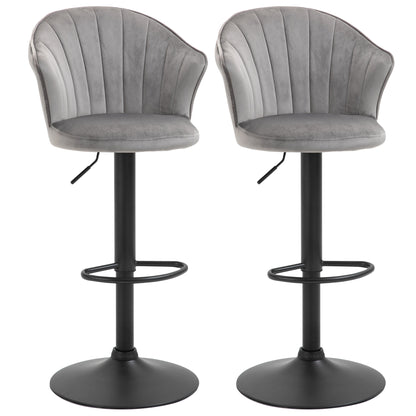 Barkrukken – Barstoelen – Keukenstoelen – Bistrostoelen – Krukken – Draaibaar – Verstelbare Hoogte – Fluweelachtige Bekleding – Met Rugleuning – Grijs – 54x56x91-111 cm