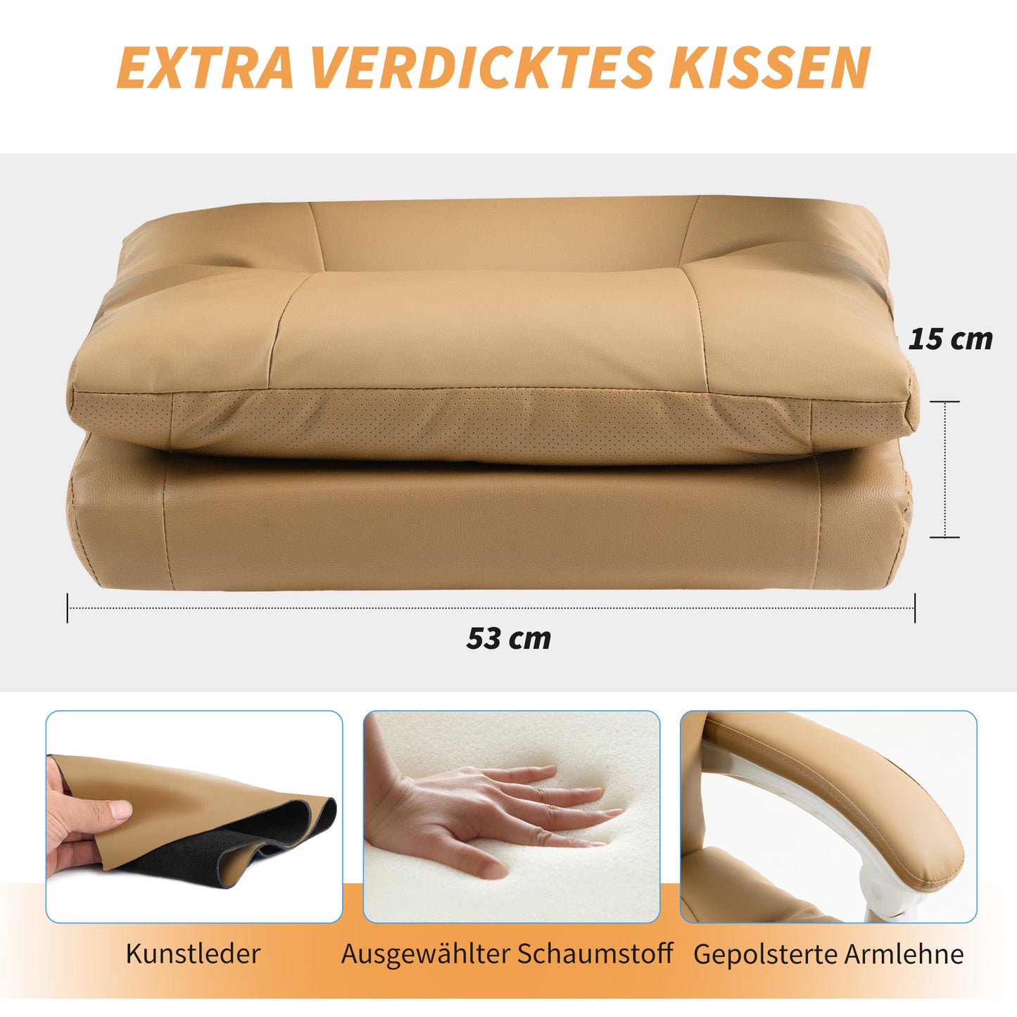 Bureaustoel – Ergonomische Stoel – Office Chair – Kantoorstoel – Computerstoel – Met Lendensteun – Opklapbare Armleuningen – Inclusief Voetensteun – Lichtbruin