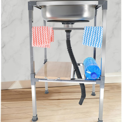 Stainless Steel Freestanding Sink with Faucet - Perfect for Outdoor, Kitchen, Garage & Laundry Use