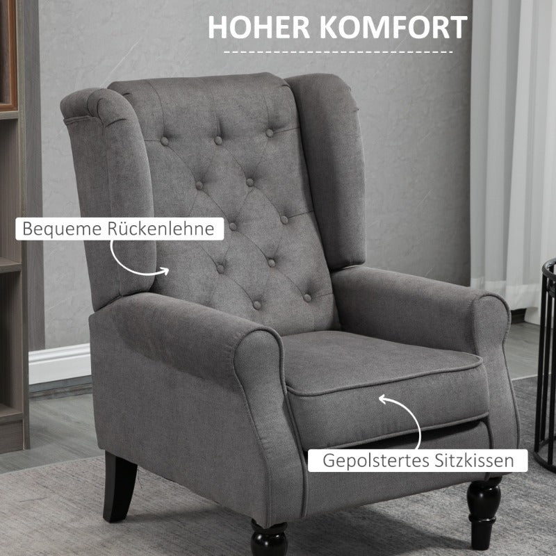 Fauteuil – Relaxstoel – Lounge Stoel – Leunstoel – Zetel – Donkergrijs Polyester – Met Houten Poten – Modern Comfortabel