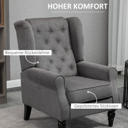 Fauteuil – Relaxstoel – Lounge Stoel – Leunstoel – Zetel – Donkergrijs Polyester – Met Houten Poten – Modern Comfortabel
