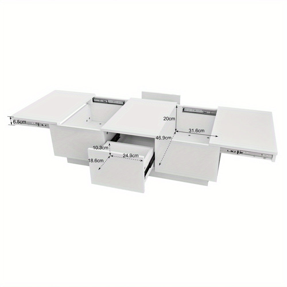 Salontafel – Koffietafel – Bijzettafel – Woonkamertafel – Tafel – Hoogglans Wit – Dubbele Schuifladen – Hout Kunstboard