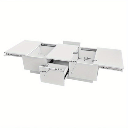 Salontafel – Koffietafel – Bijzettafel – Woonkamertafel – Tafel – Hoogglans Wit – Dubbele Schuifladen – Hout Kunstboard