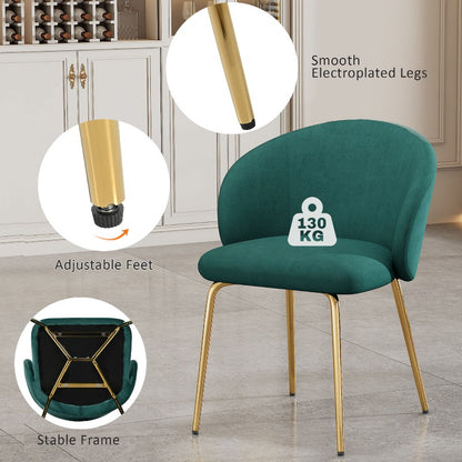 Eetkamerstoelen Set – Stoelen – Romeinse Stoelen – Keukenstoelen – Armleuning Stoelen – Groen Fluweel – Gouden Metalen Poten – Retro Design – Comfortabel – Droog Reinigen