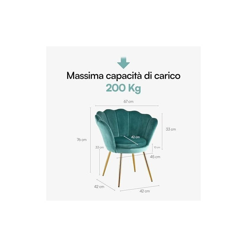Fauteuil – Loungefauteuil – Relaxstoel – Stoel – Velvet Fauteuil Petrolgroen – Gouden Metalen Poten – Zachte Foamvulling – 69x71x84 cm Compact