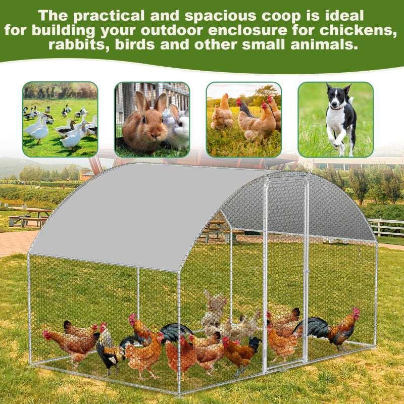 Chicken Coop Outdoor Enclosure with Waterproof PE Paint Cloth Plenty of Space for Chickens, Rabbits and Other Small Animals Roof With PVC-coated Sturdy Steel Frame Free Range Enclosure Triangular roof/dome Galvanised Steel Fr