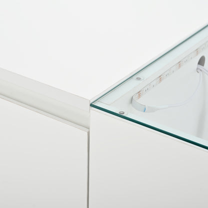 Modern Minimalist Large Coffee Table with Glass Top & Storage - White Frame, 2 Drawers, Easy Assembly, 105cm (40.5") Square Table, Metal for, Beige -Friendly Furniture - No Wood, Low-Maintenance