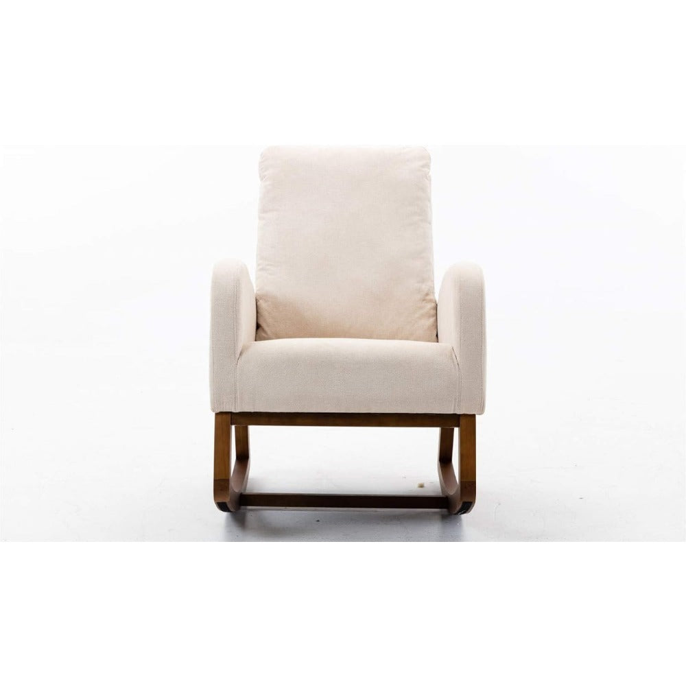 Schommelstoel – Relaxstoel – Fauteuil – Voedingsstoel – Loungestoel – Massief Houten Frame – Comfortabele Sponsstof Bekleding