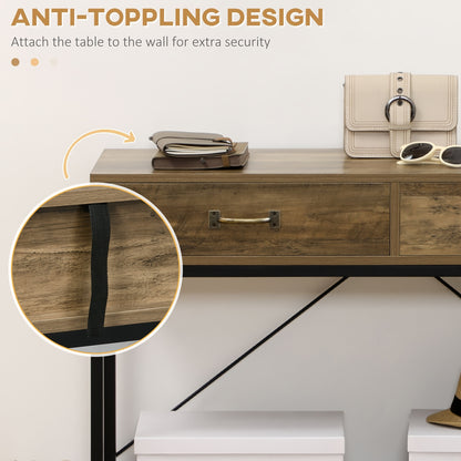 Sidetable – Consoletafel – Haltafel – Wandtafel – Dressoir – Vintage Bruin Zwart – 2 Lades En Onderplank – Compact 100x35x76,5 cm