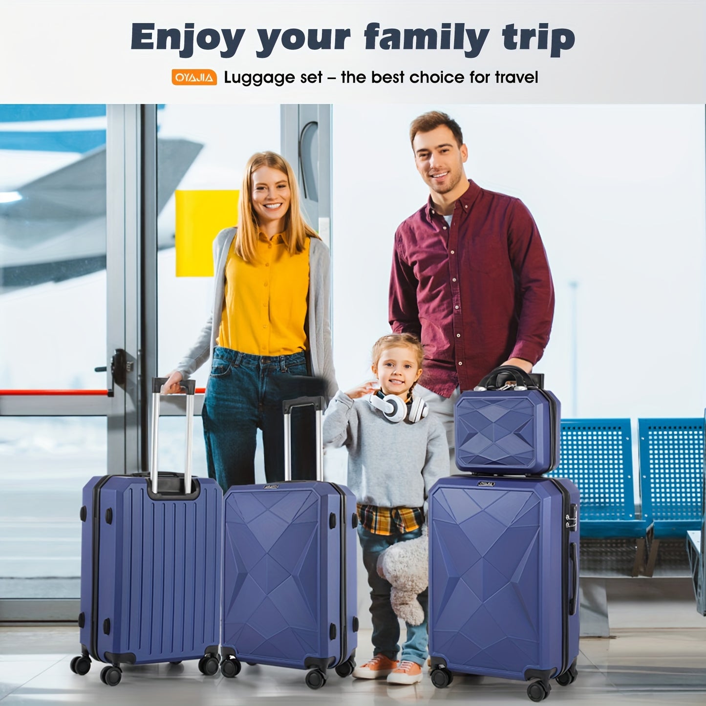 Kofferset – Reiskoffers – Bagageset – Trolley Koffers – Handbagage – Harde ABS+PC Behuizing – TSA Slots – 4-delige Set – Navy Blauw – Lichtgewicht – Uitbreidbaar – Spinner Wielen