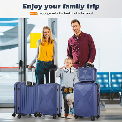 Kofferset – Reiskoffers – Bagageset – Trolley Koffers – Handbagage – Harde ABS+PC Behuizing – TSA Slots – 4-delige Set – Navy Blauw – Lichtgewicht – Uitbreidbaar – Spinner Wielen