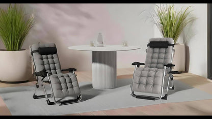 2-Pack Oversized Foldable Zero Gravity Chair, Extra Wide 83CM Folding Outdoor Garden Reclining Patio Lounge Chair With 170 X 50 Cm Cushion And Cup Holder- Ergonomic Adjustable Reclining Folding Outdoor Chairs, Load Capacity U