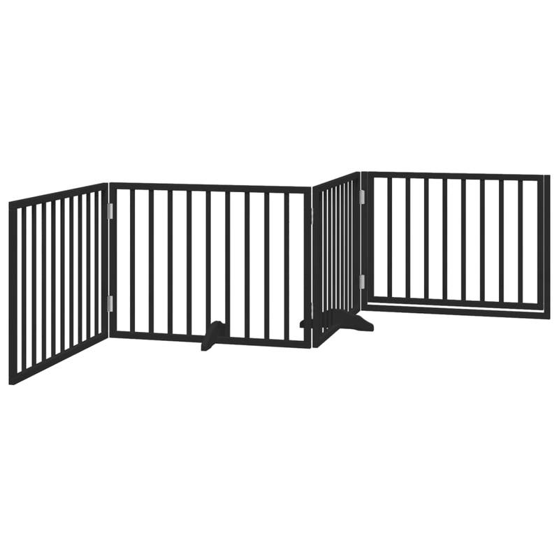 Hondenren – Puppyren – Hondenhek – Hondenkennel – Opvouwbaar – 4 Panelen – Populierenhout & Aluminium – 320 cm Lengte – Met Deur – Modulair & Draagbaar – Zwart