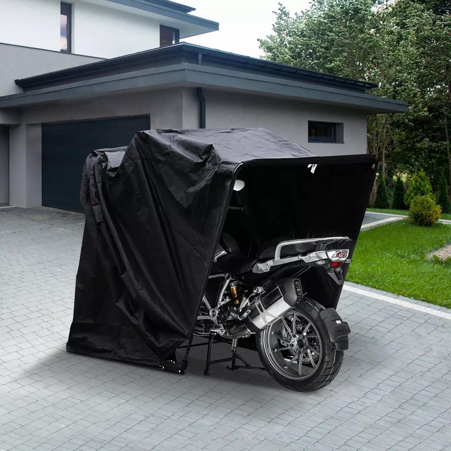 Motorfietshoes – Motorhoes – Scooterhoes – Motorfietsbescherming – Motorafdekking – Zwart – 600D Oxford Stof – 270×105×155 cm – Waterafstotend – Opvouwbaar Met Opbergtas