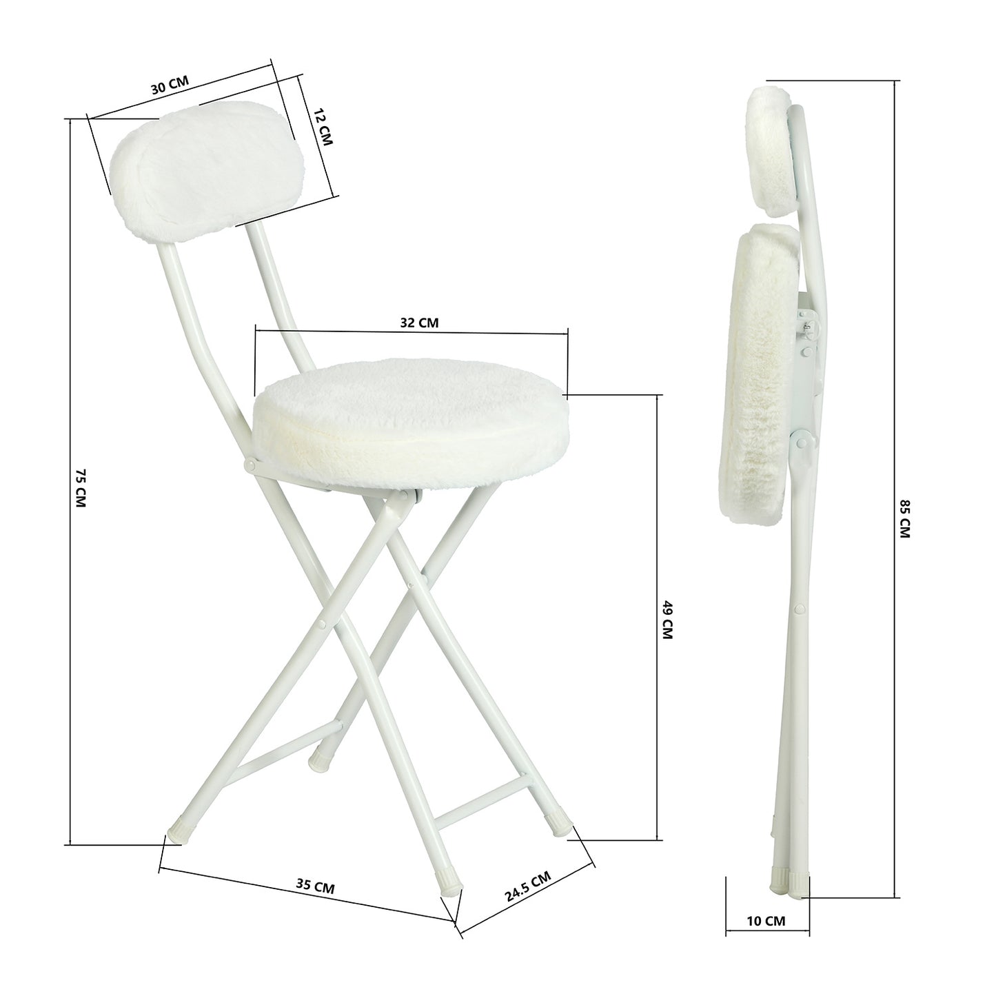 Vouwstoel – Opklapbare Stoel – Klapstoel – Eetkamerstoel – Witte Stoel – Set Van 4 – Kunstleren Zitting – Hoog Zitvlak 49 Cm