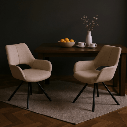 Eetkamerstoel – Stoel – Kuipstoel – Armstoel – Dining Chair – Scandinavisch Design – Comfortabele Stoffering – Metalen Poten 58,5x59x81 cm