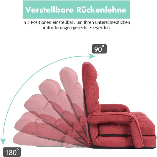 Inklapbare Vloersofa – Vouwbed – Loungebank – Slaapbank – Relaxstoel – Met Armleuningen – Verstelbare Rugleuning – Compact Opvouwbaar