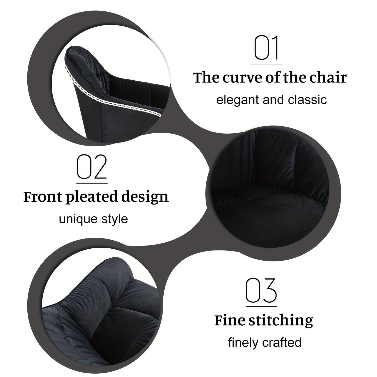 Eetkamerstoel – Stoel – Kuipstoel – Keukenstoel – Woonkamerstoel – Set van 6 – Fluwelen Bekleding – Metalen Poten – Met Armleuning – Verstelbare Voorpoten – Zwart – Eigentijds Design