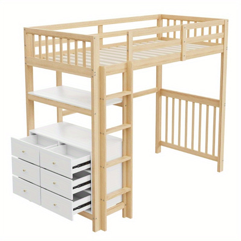 Halfhoogslaper – Hoogslaper – Bedbank – Stapelbed – Bedframe – Met Veiligheidsladder & Opberglades – Metaal Frame 90x200 cm – Ruimtebesparend & Stevig