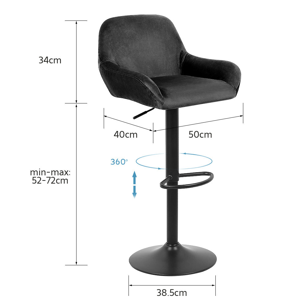 Set of 4 bar stools, adjustable height, 360 degree swivel, velvet high stool set, metal frame