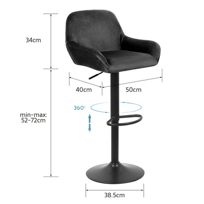 Set of 4 bar stools, adjustable height, 360 degree swivel, velvet high stool set, metal frame
