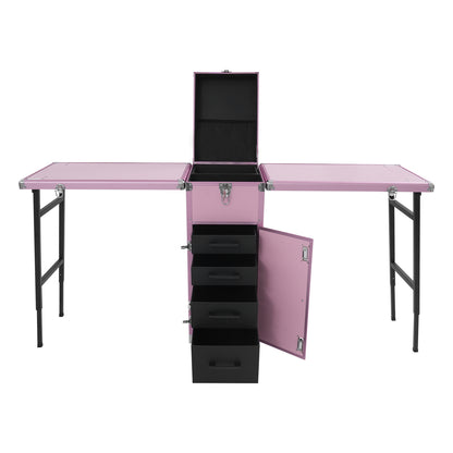 Inklapbare Nageltafel – Mobiele Manicure Tafel – Nagelstudio Werkbank – Beauty Tafel – Nageltools Organizer – Stevig Aluminium Frame – Met Wieltjes en Slot Rosa